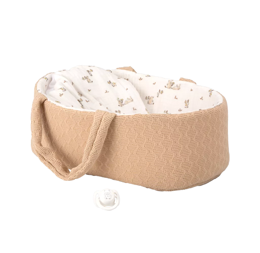 Arias kūdikėlis rusvoje nešyklėje, berniukas, 33 cm