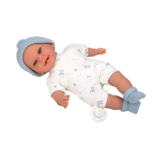 Arias kūdikėlis su garsu, su žydra kepuryte, 34 cm