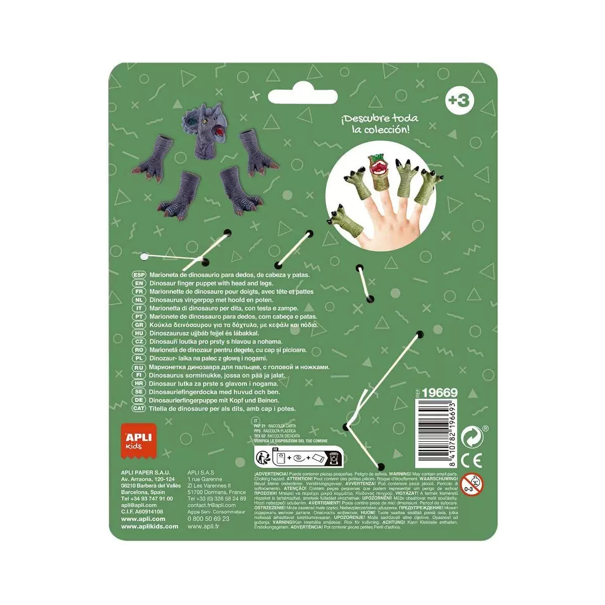 Pirštų lėlės dinozauras TRICERATOPSAS