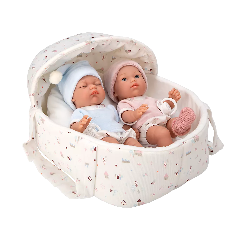 Arias kūdikėliai dvynukai baltoje nešyklėje, 26 cm