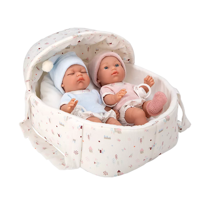 Arias kūdikėliai dvynukai baltoje nešyklėje, 26 cm