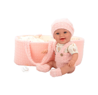 Arias kūdikėlis lėlė rožinėje nešyklėje, mergaitė, 33 cm