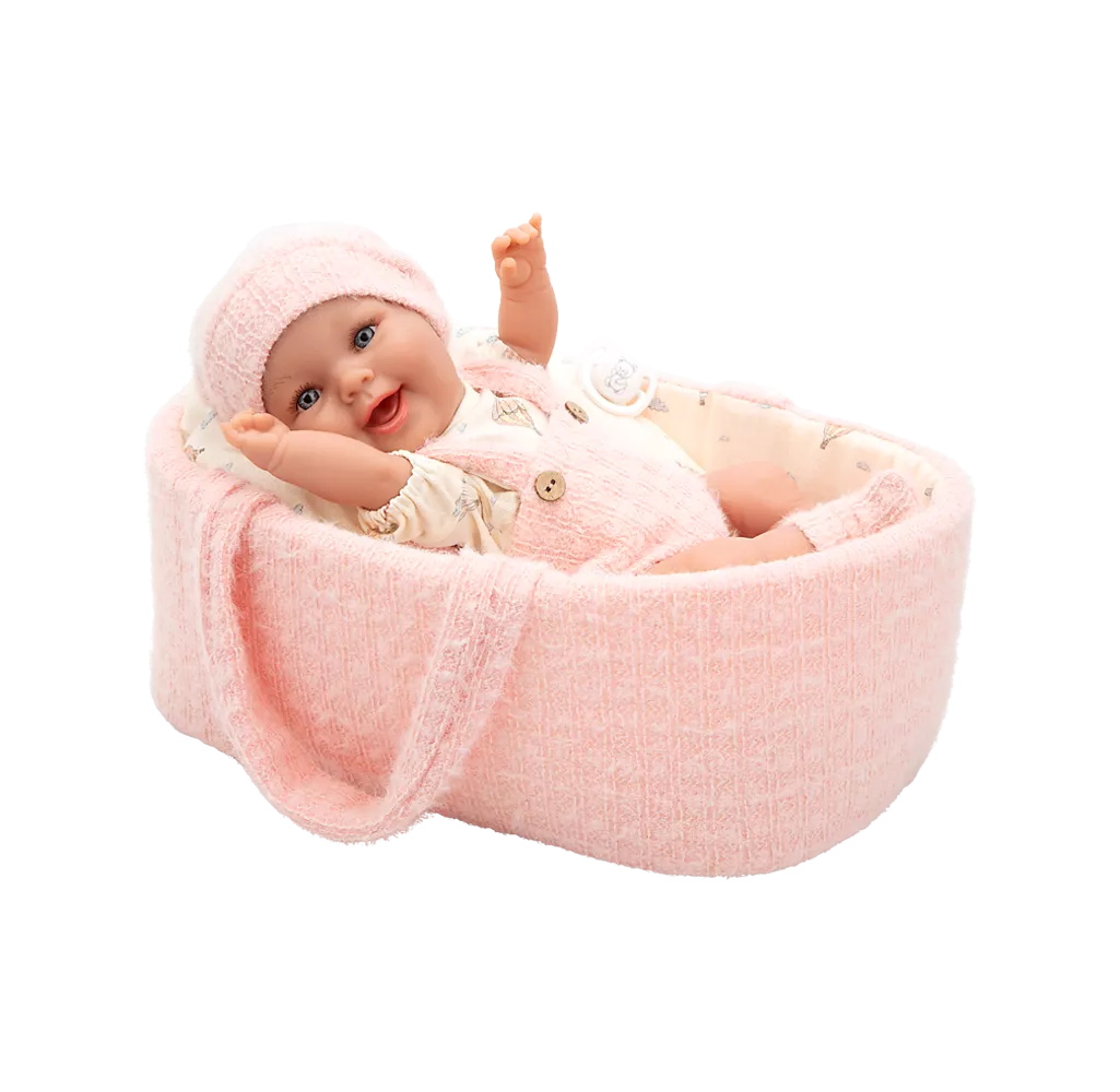 Arias kūdikėlis lėlė rožinėje nešyklėje, mergaitė, 33 cm