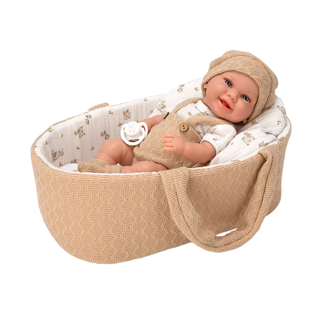 Arias kūdikėlis rusvoje nešyklėje, berniukas, 33 cm