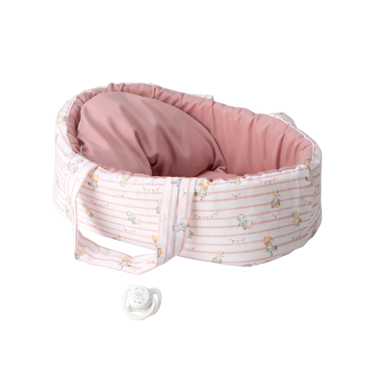 Arias kūdikėlis rožinėje nešyklėje su meškiukais, 26 cm