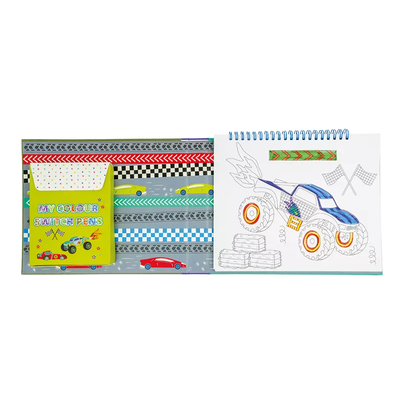 Spalvinimo knygelė su magiškais flomasteriais, Mašinos