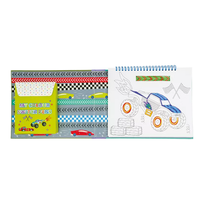 Spalvinimo knygelė su magiškais flomasteriais, Mašinos