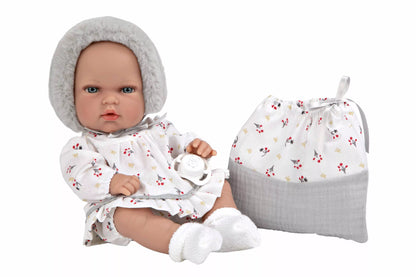 Arias lėlė kūdikėlis su pilka kepuryte, 30 cm