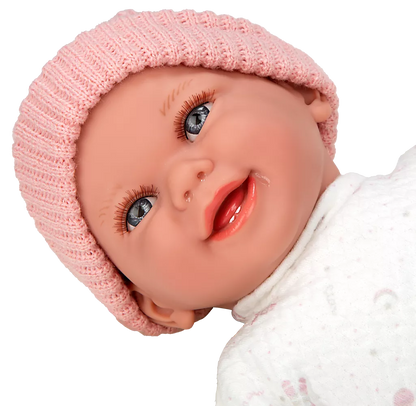 Arias kūdikėlis su garsu, rožine kepuryte, 34 cm