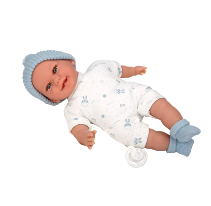 Arias kūdikėlis su garsu, su žydra kepuryte, 34 cm