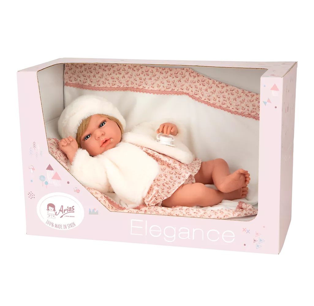 Arias lėlytė kūdikėlis su kailinukais, 40 cm