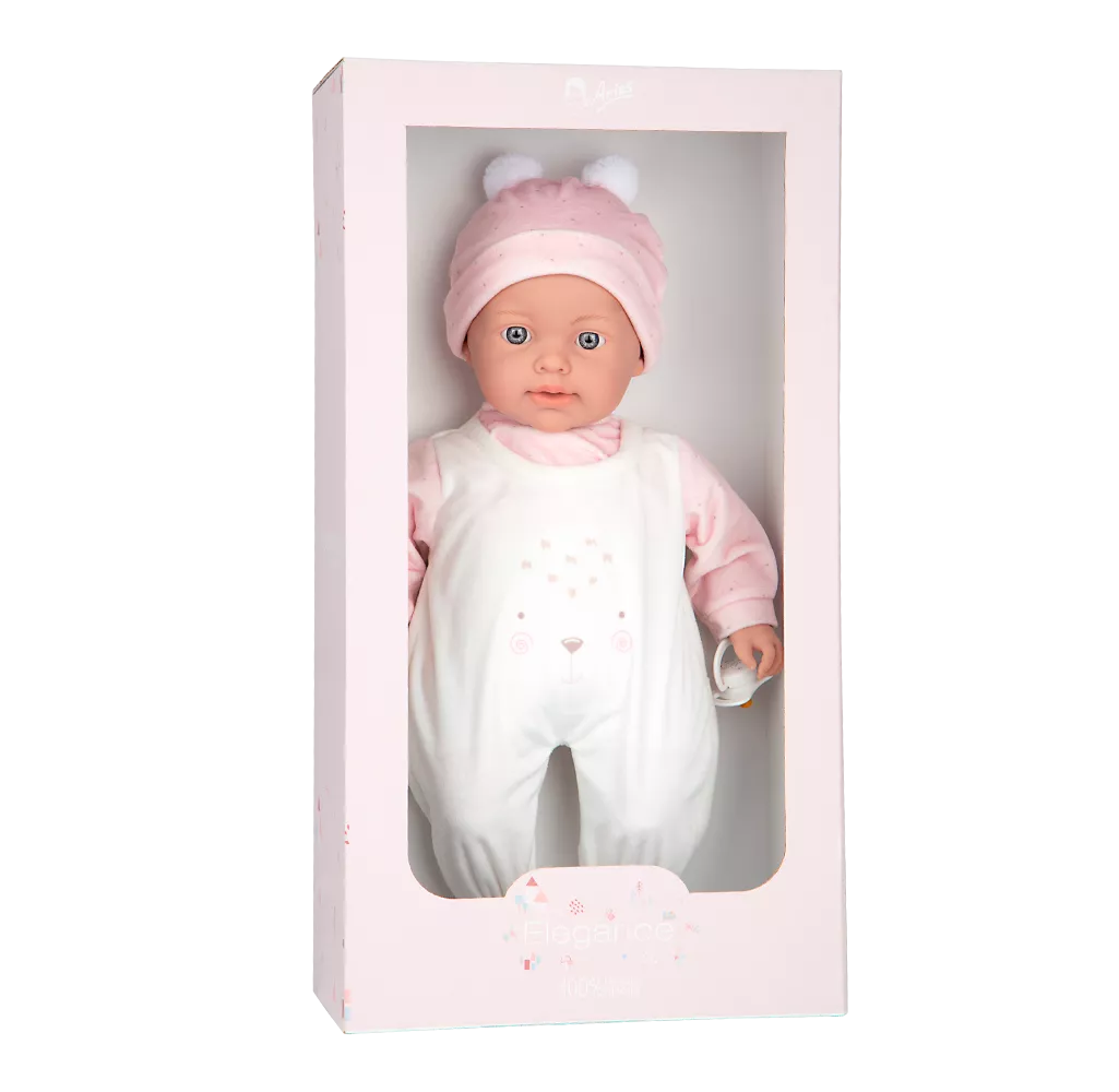 Arias kūdikėlis su garsu, rožiniais rūbeliais, 42 cm