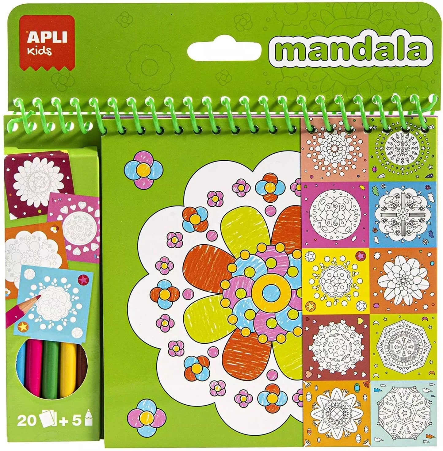 Mandalų spalvinimo knygelė su spalvotais pieštukais