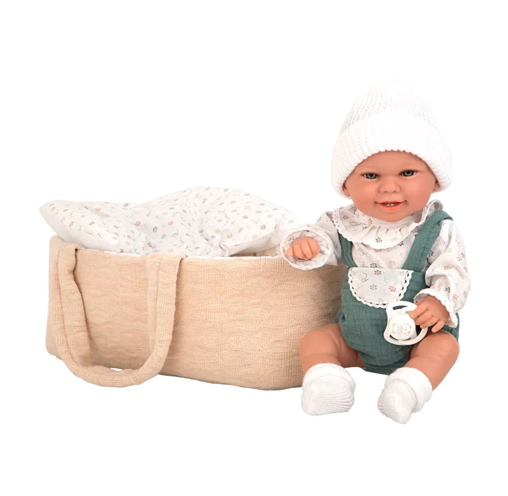 Arias kūdikėlis rusvoje nešyklėje, berniukas, 33 cm