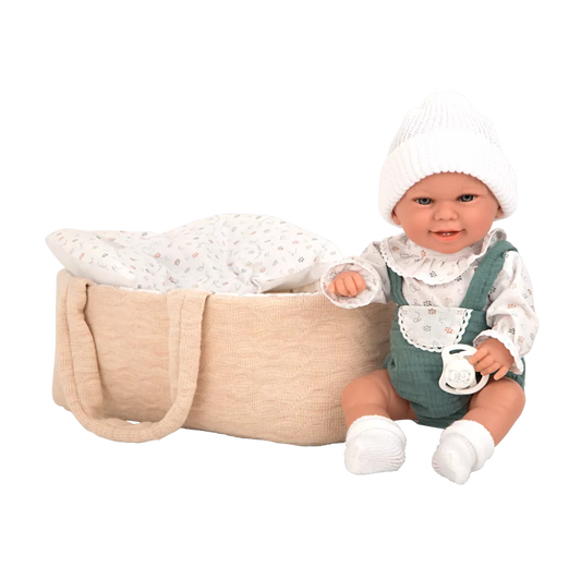 Arias kūdikėlis rusvoje nešyklėje, berniukas, 33 cm