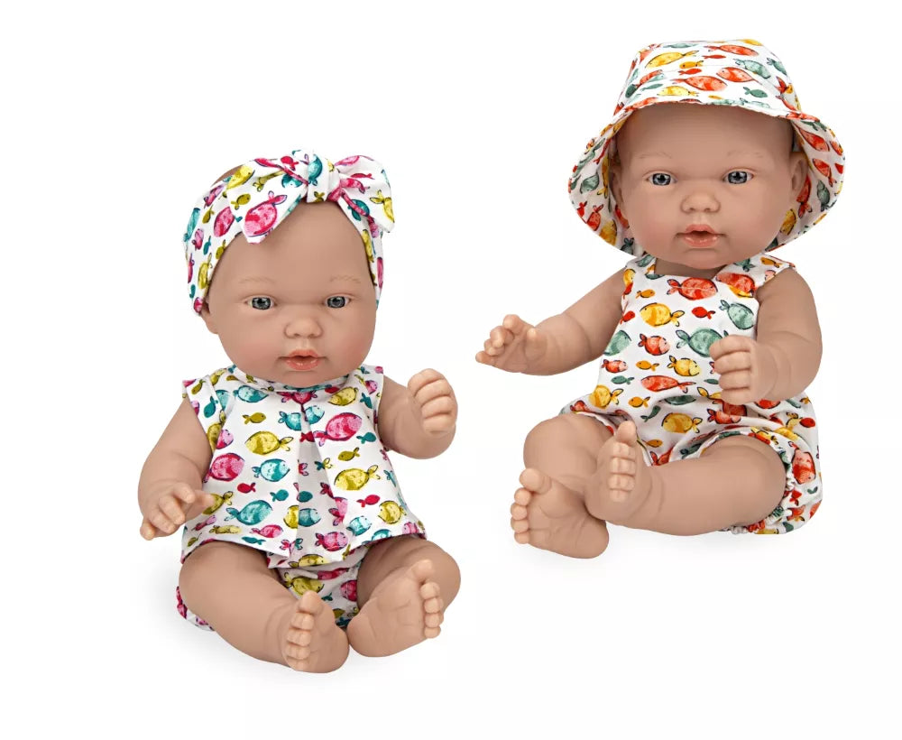 Lėlytės su rūbeliais žuvyčių raštais, 26 cm