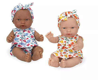 Lėlytės su rūbeliais žuvyčių raštais, 26 cm