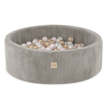 Plush Nest Round Corduroy Ball Pool, 90 × 30 cm — Beige, 200 Pearl, Light Pink and Gold Balls