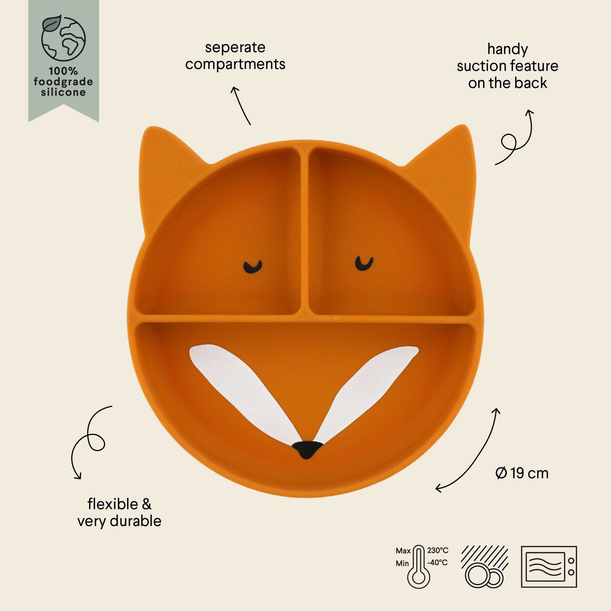 Silicone Divided Suction Plate for Kids - Mr. Fox